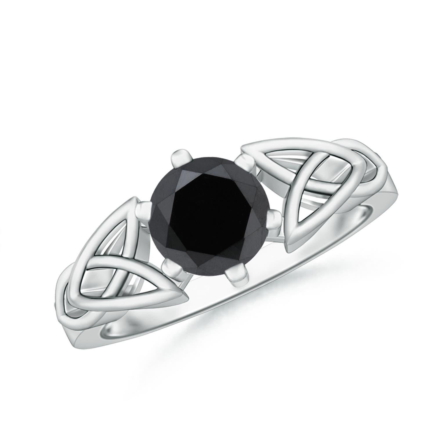 Anillo Angara de Diamante Negro Realzado con Solitario Natural Redondo de 1,25 ct en Oro de 14K