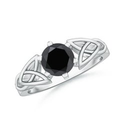 Anillo Angara de Diamante Negro Realzado con Solitario Natural Redondo de 1,25 ct en Oro de 14K