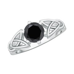 Angara Natürliche Solitär Runde 1,25 ct Enhanced Schwarzer Diamant Ring in 14K Gold