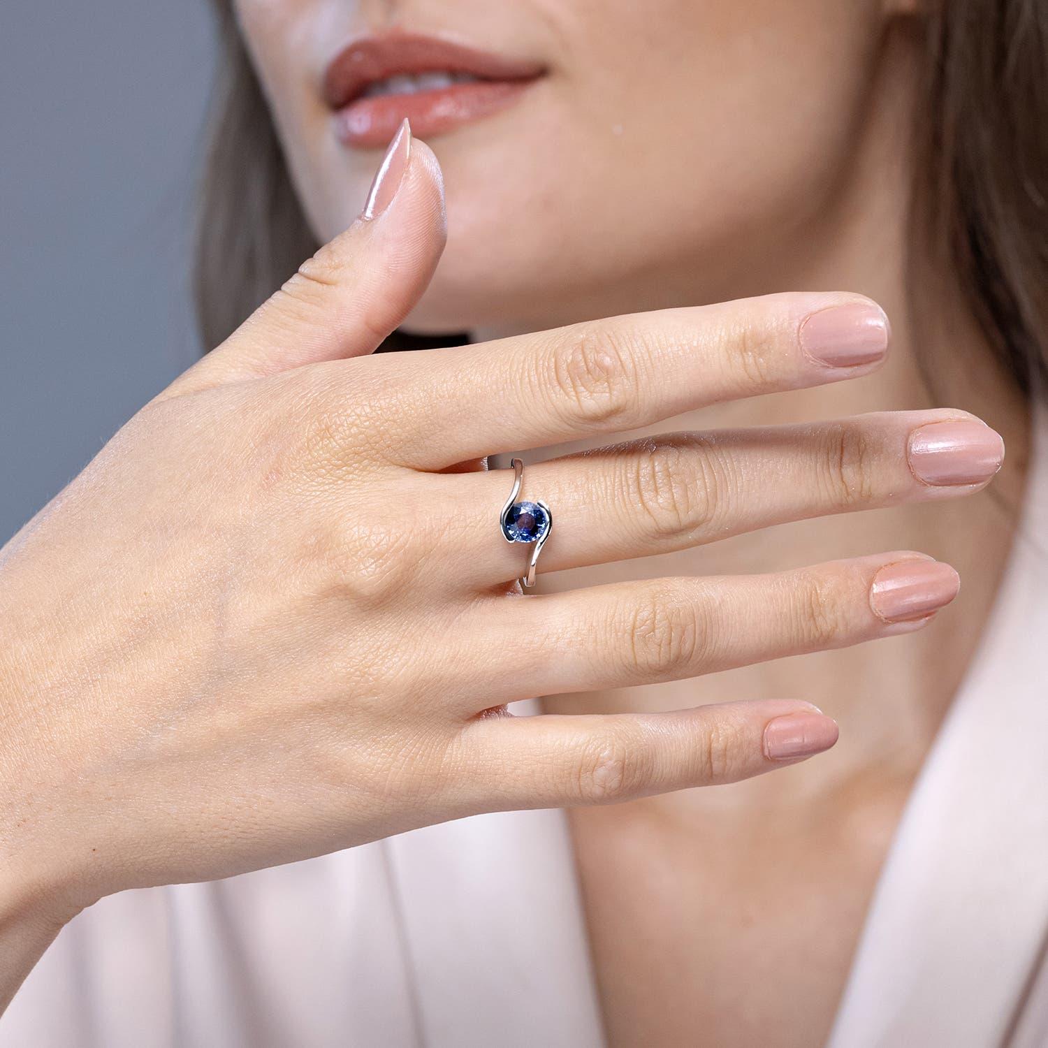 Angara natürlichen Solitär Runde 1,2ct blauer Saphir Bypass Ring in 14K massivem Gold (Rundschliff) im Angebot