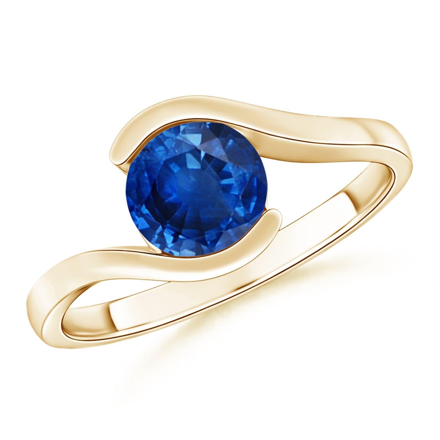 Angara natürlichen Solitär Runde 1,2ct blauer Saphir Bypass Ring in 14K massivem Gold im Angebot 2