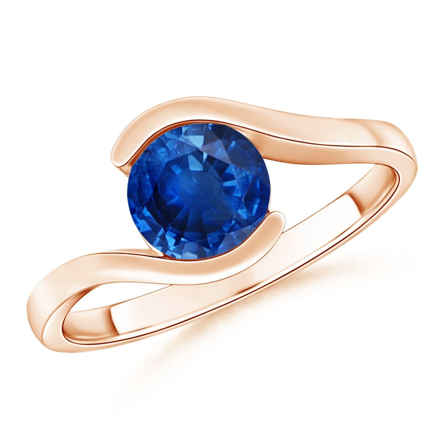 Angara natürlichen Solitär Runde 1,2ct blauer Saphir Bypass Ring in 14K massivem Gold im Angebot 3