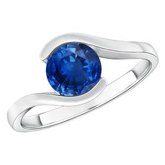 Angara natürlichen Solitär Runde 1,2ct blauer Saphir Bypass Ring in 14K massivem Gold