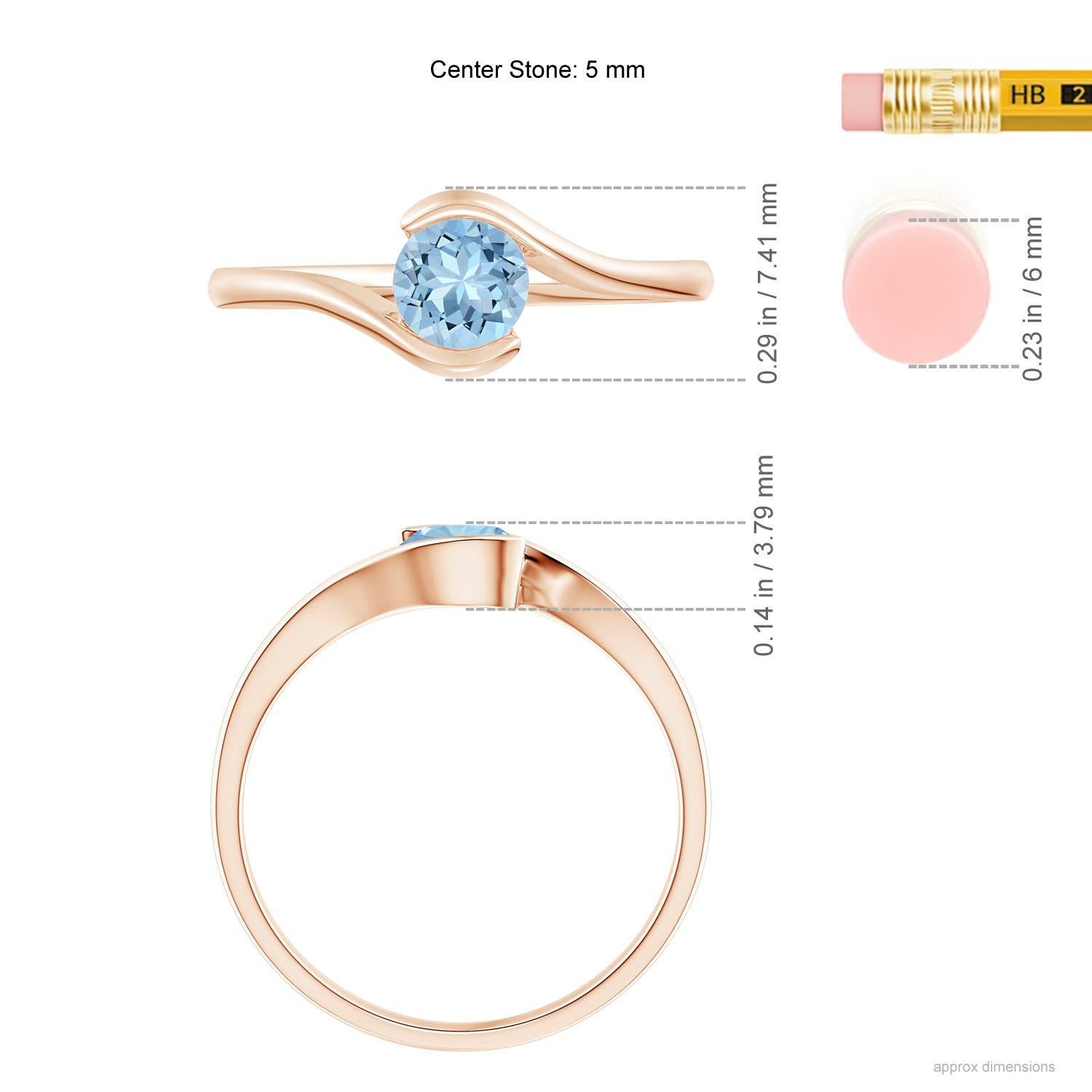 Angara Natural Solitaire Round Aquamarine Bypass Ring 14K Solid Gold for Women For Sale 1