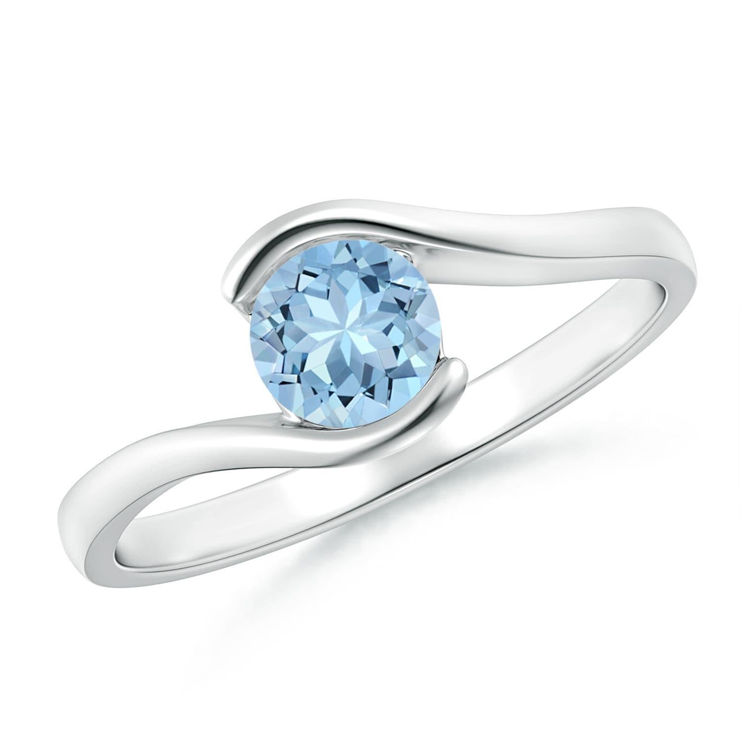 Angara Natural Solitaire Round Aquamarine Bypass Ring 14K Solid Gold for Women For Sale 2