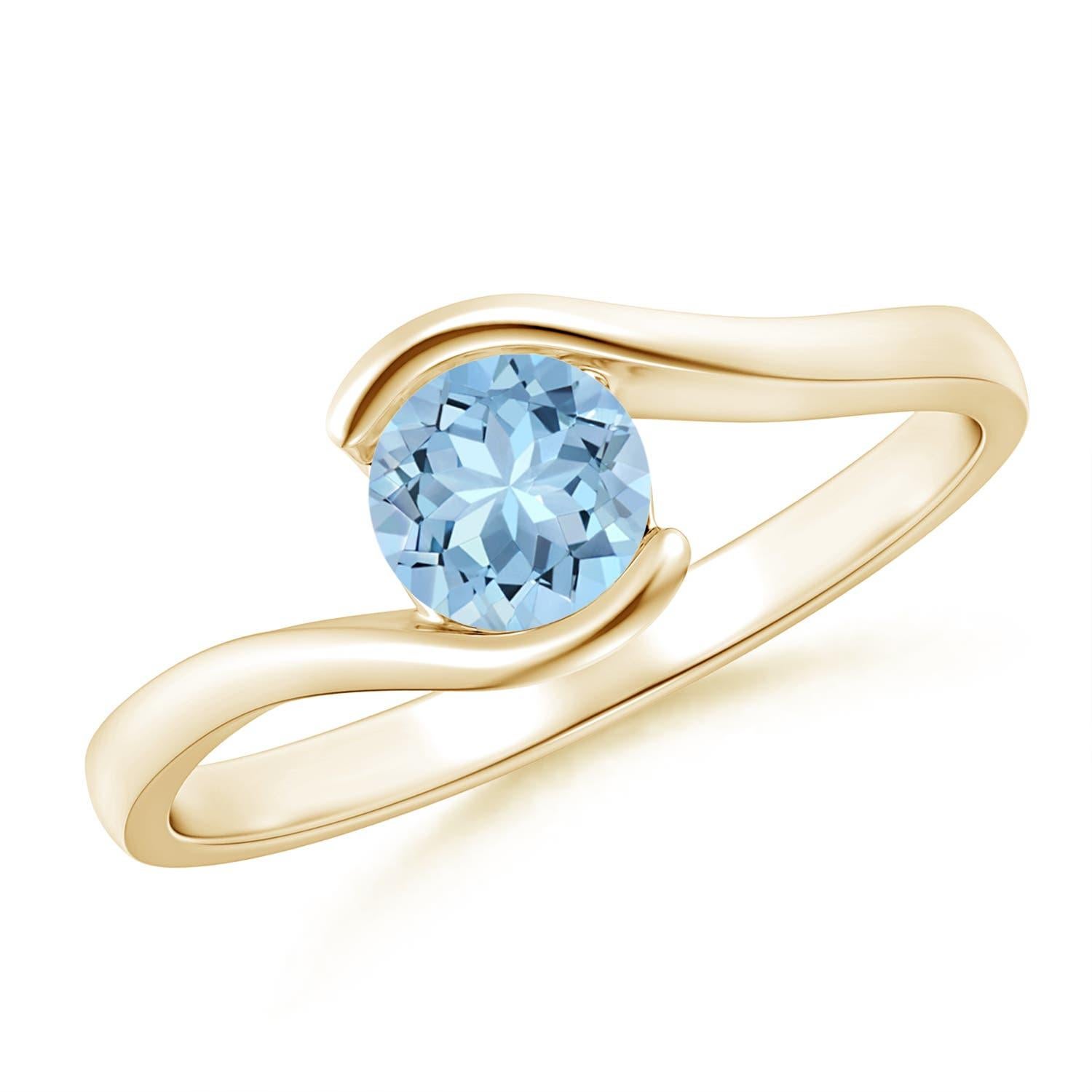 Angara Natural Solitaire Round Aquamarine Bypass Ring 14K Solid Gold for Women For Sale 3