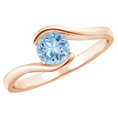 Angara Natural Solitaire Round Aquamarine Bypass Ring 14K Solid Gold for Women