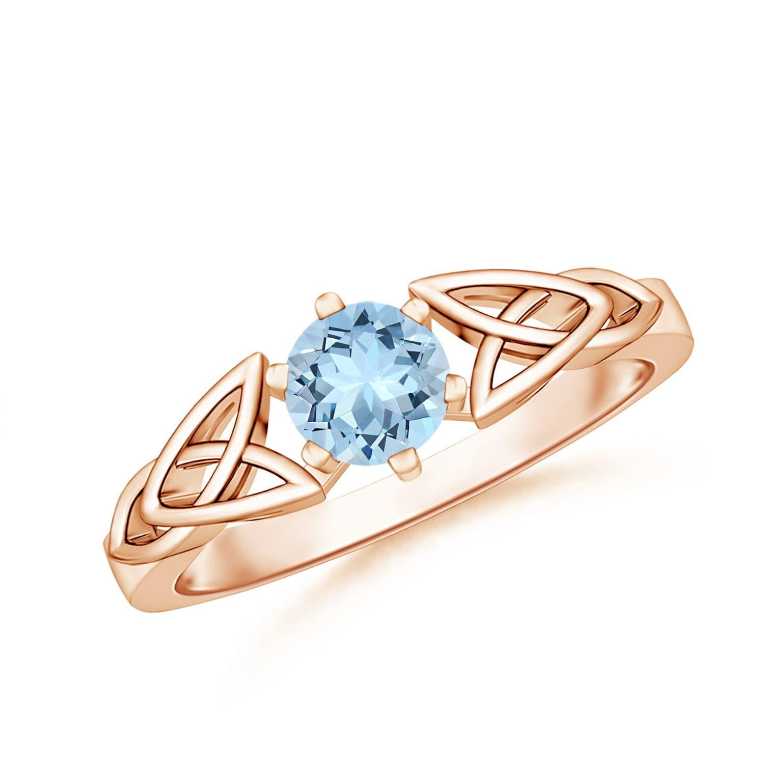 Angara Natural Solitaire Round Aquamarine Knot Engagement Ring in 14K Solid Gold For Sale 4