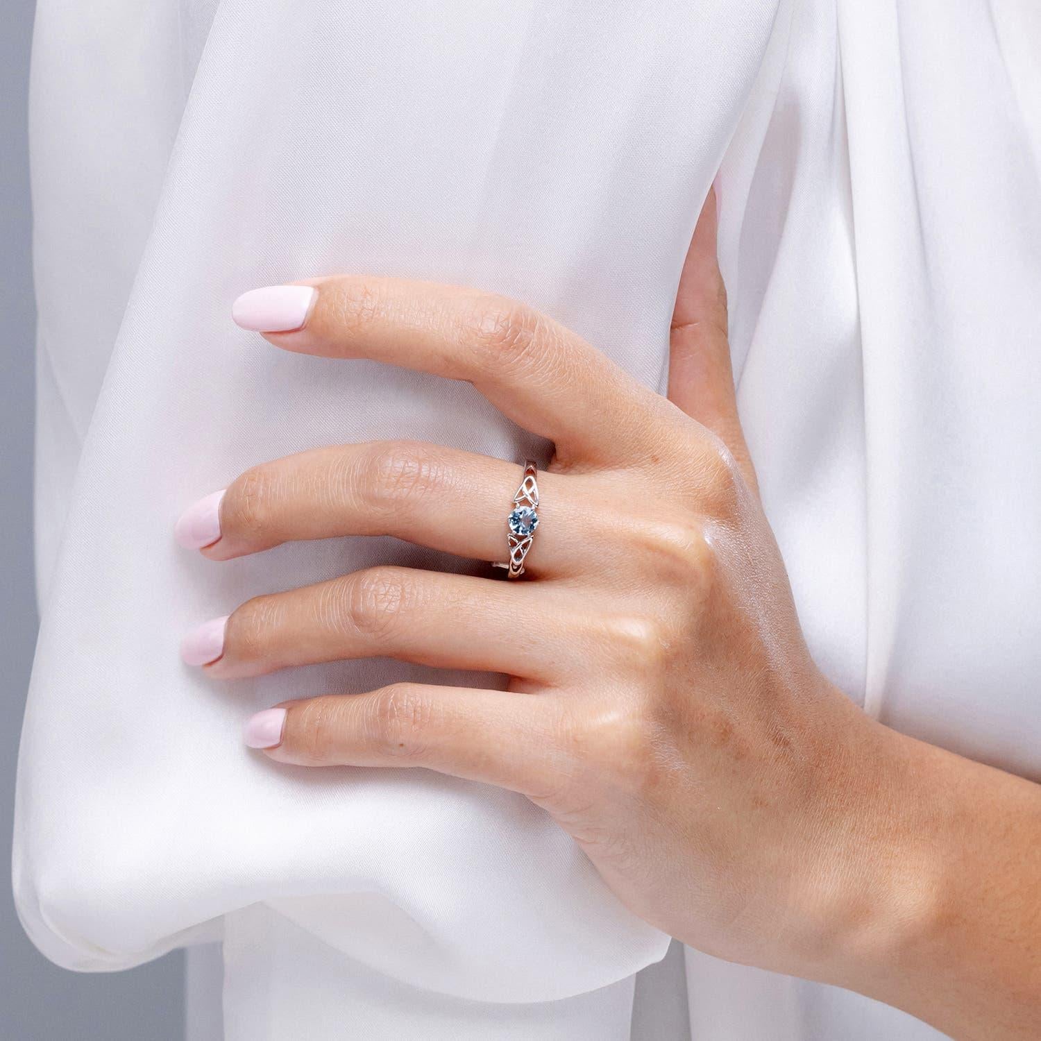 Round Cut Angara Natural Solitaire Round Aquamarine Knot Engagement Ring in 14K Solid Gold For Sale