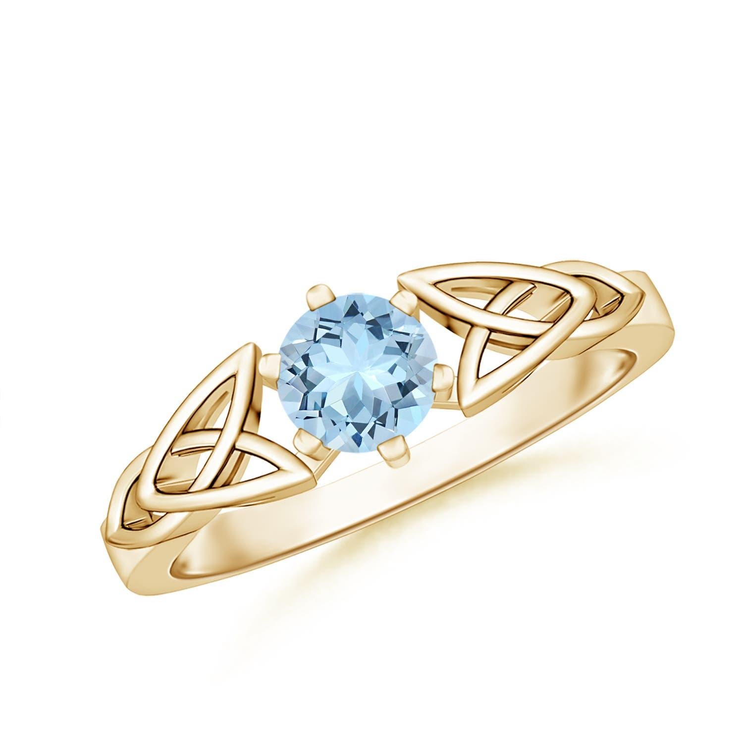 Angara Natural Solitaire Round Aquamarine Knot Engagement Ring in 14K Solid Gold For Sale 3