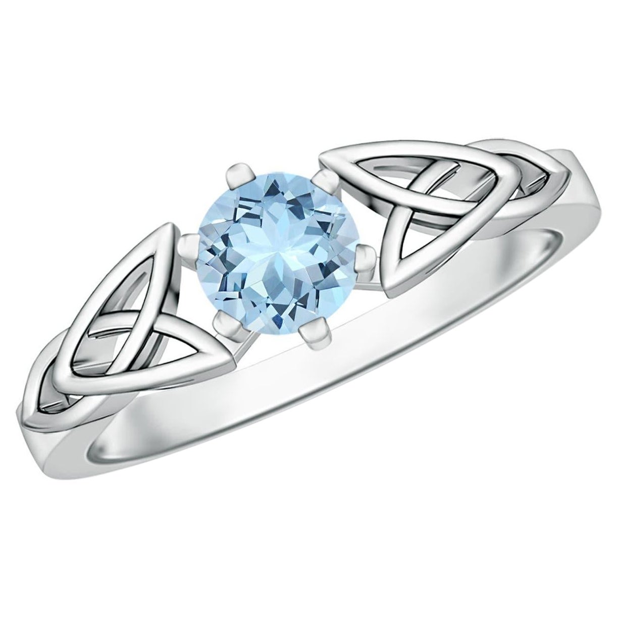 Angara Natural Solitaire Round Aquamarine Knot Engagement Ring in 14K Solid Gold For Sale