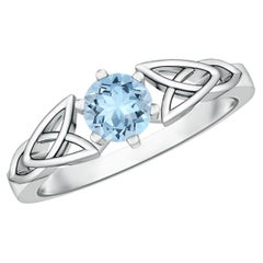 Angara Natural Solitaire Round Aquamarine Knot Engagement Ring in 14K Solid Gold