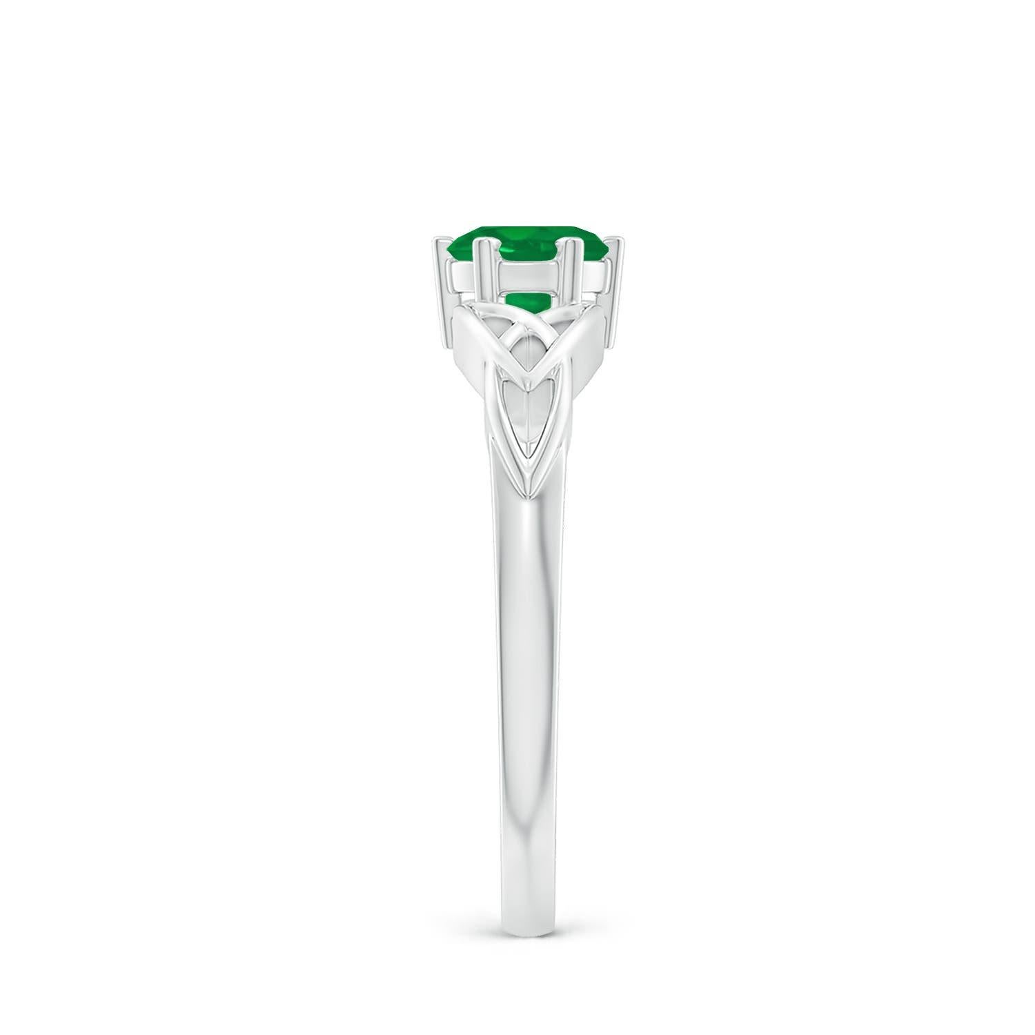 Round Cut Angara Natural Solitaire Round Emerald Celtic Knot Ring in 14K Solid Gold For Sale