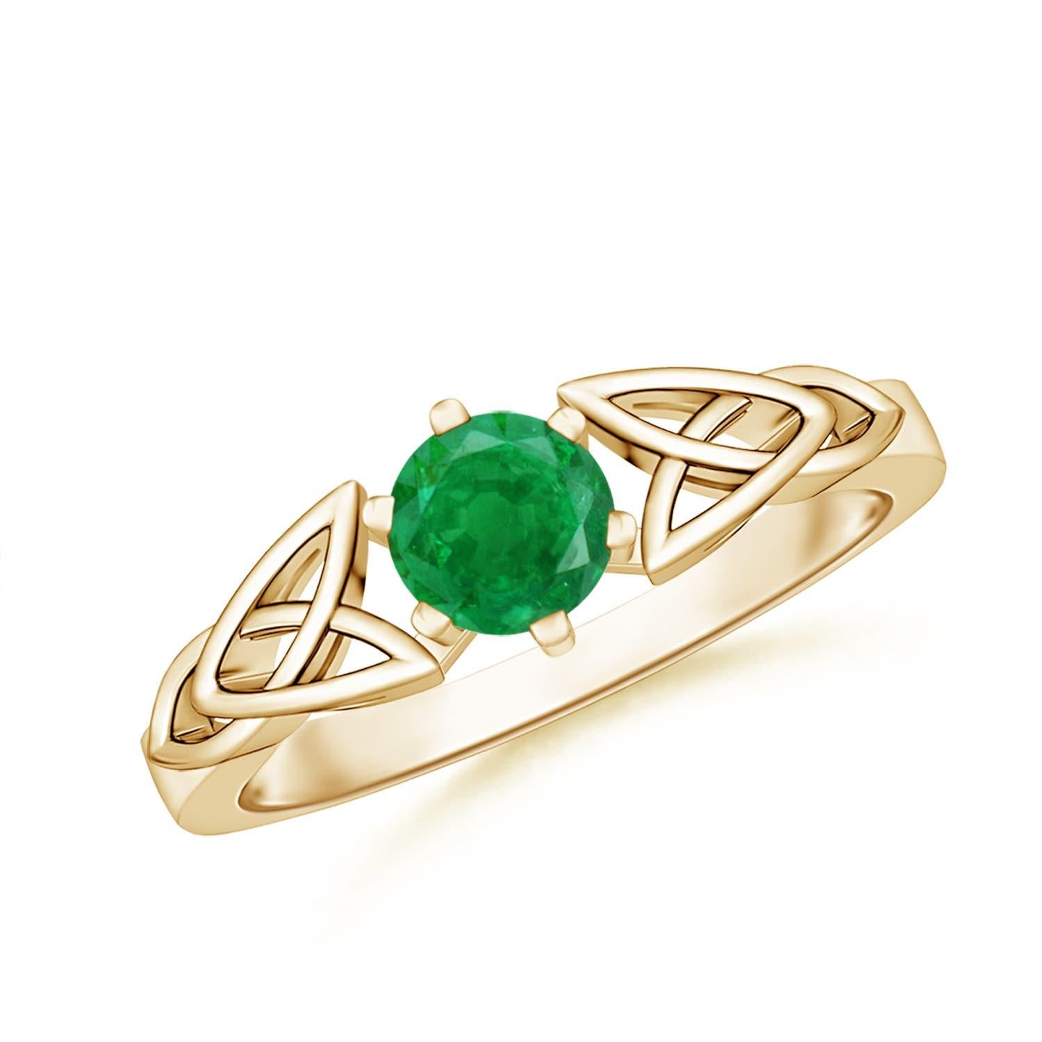 Angara Natural Solitaire Round Emerald Celtic Knot Ring in 14K Solid Gold For Sale 1