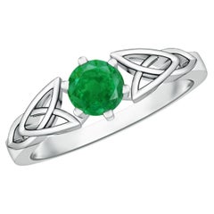 Angara Natural Solitaire Round Emerald Celtic Knot Ring in 14K Solid Gold