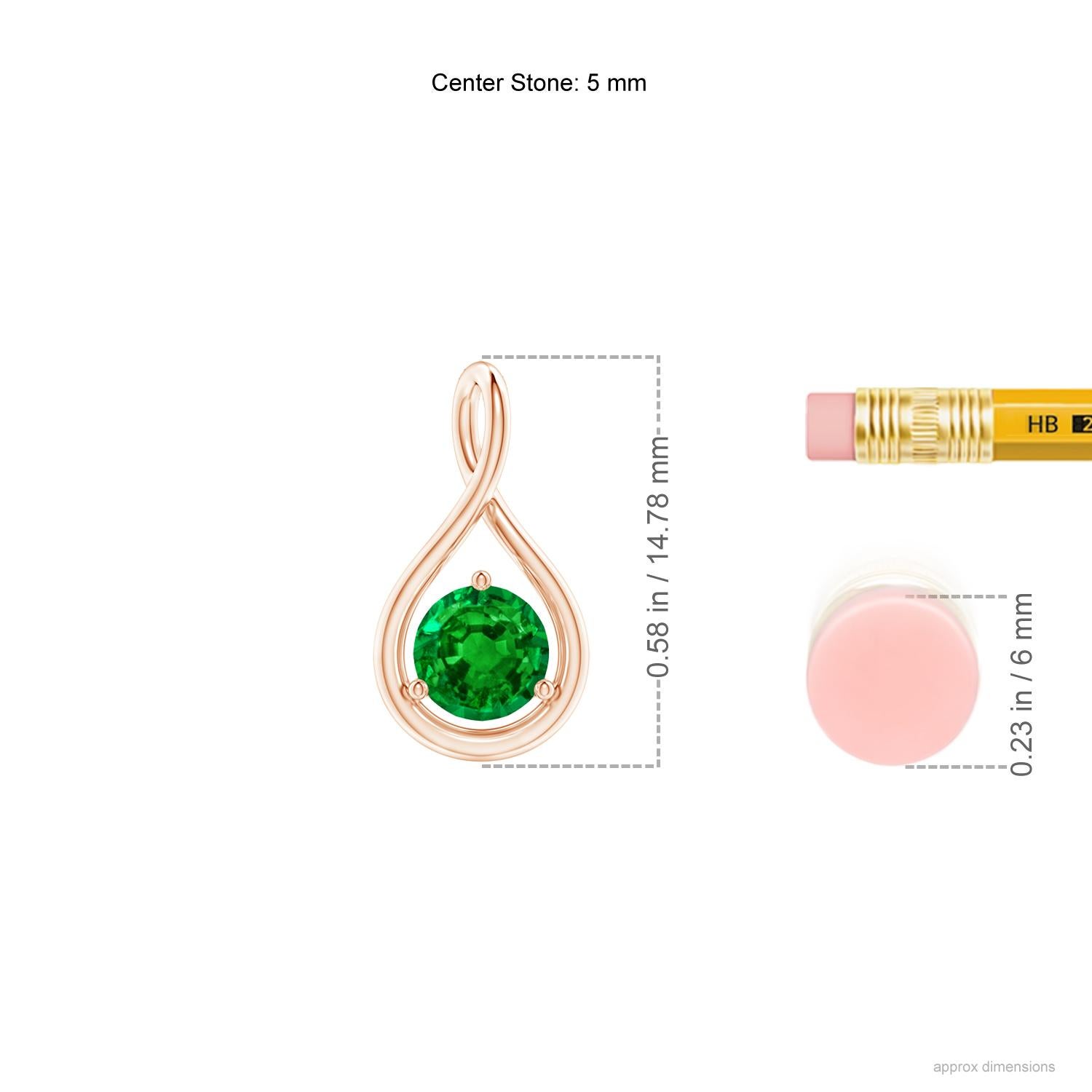 Modern Natural Solitaire Round Emerald Infinity Pendant in 14K Rose Gold 5mm For Sale