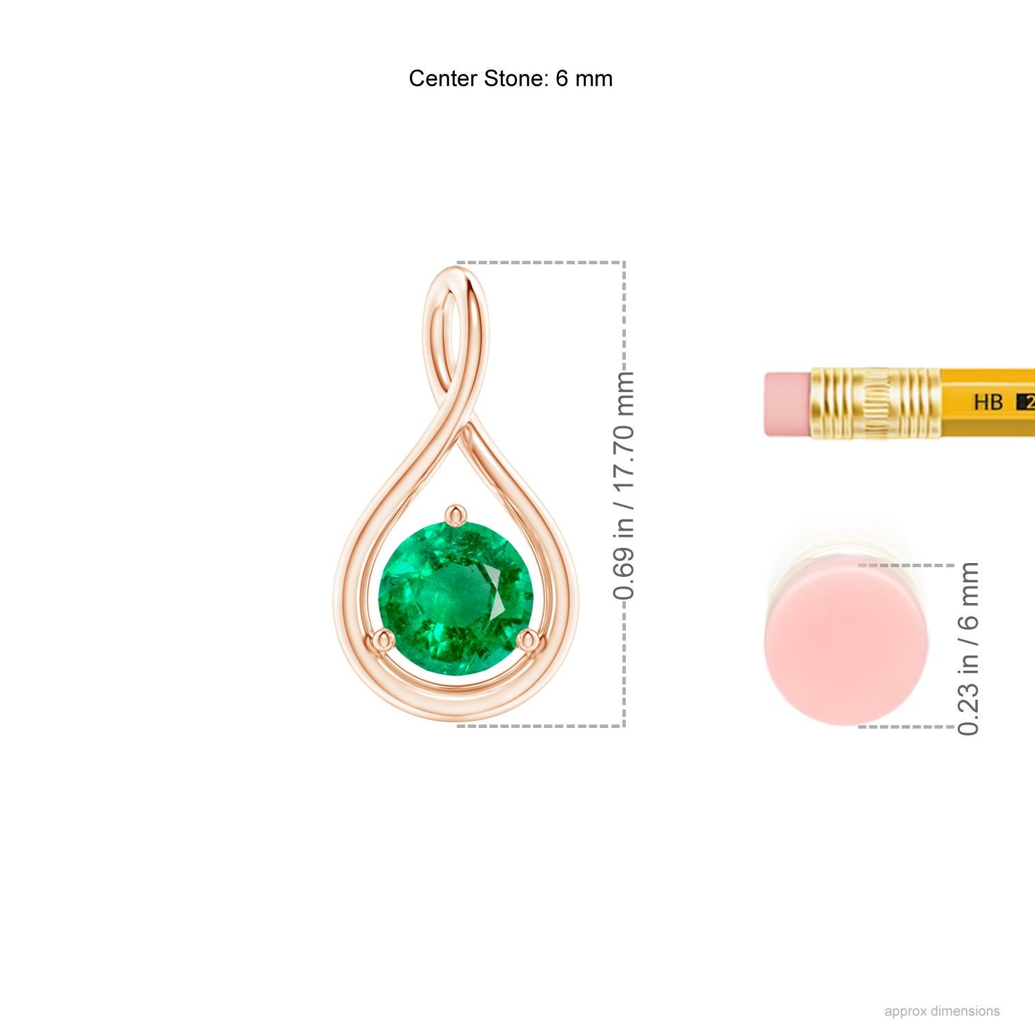 Modern Natural Solitaire Round Emerald Infinity Pendant in 14K Rose Gold 6mm For Sale