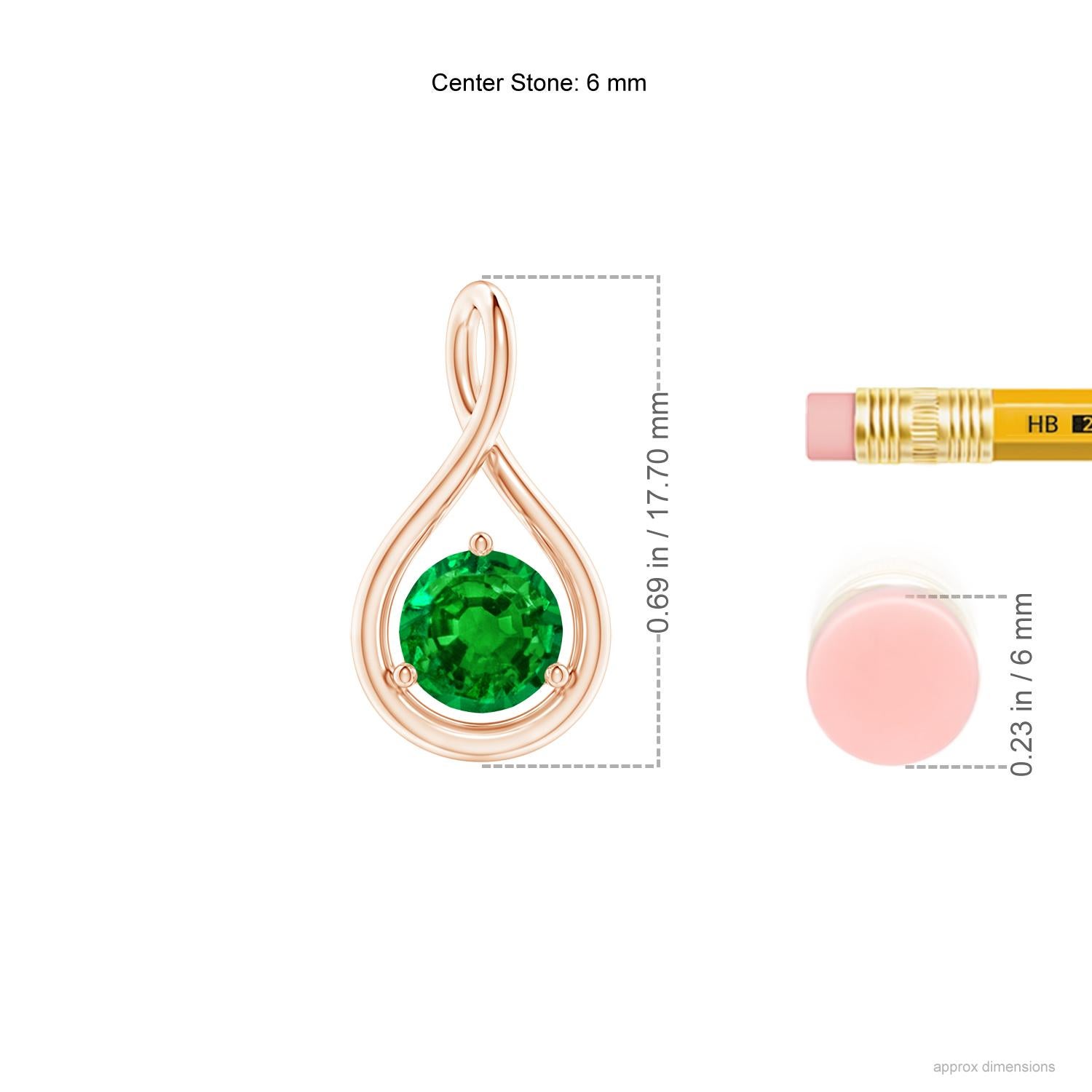 Moderno Ciondolo Infinity con smeraldo rotondo solitario Nature in oro rosa 14K da 6 mm in vendita