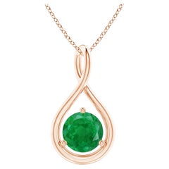 Natural Solitaire Round Emerald Infinity Pendant in 14K Rose Gold 6mm