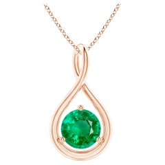Natural Solitaire Round Emerald Infinity Pendant in 14K Rose Gold 6mm