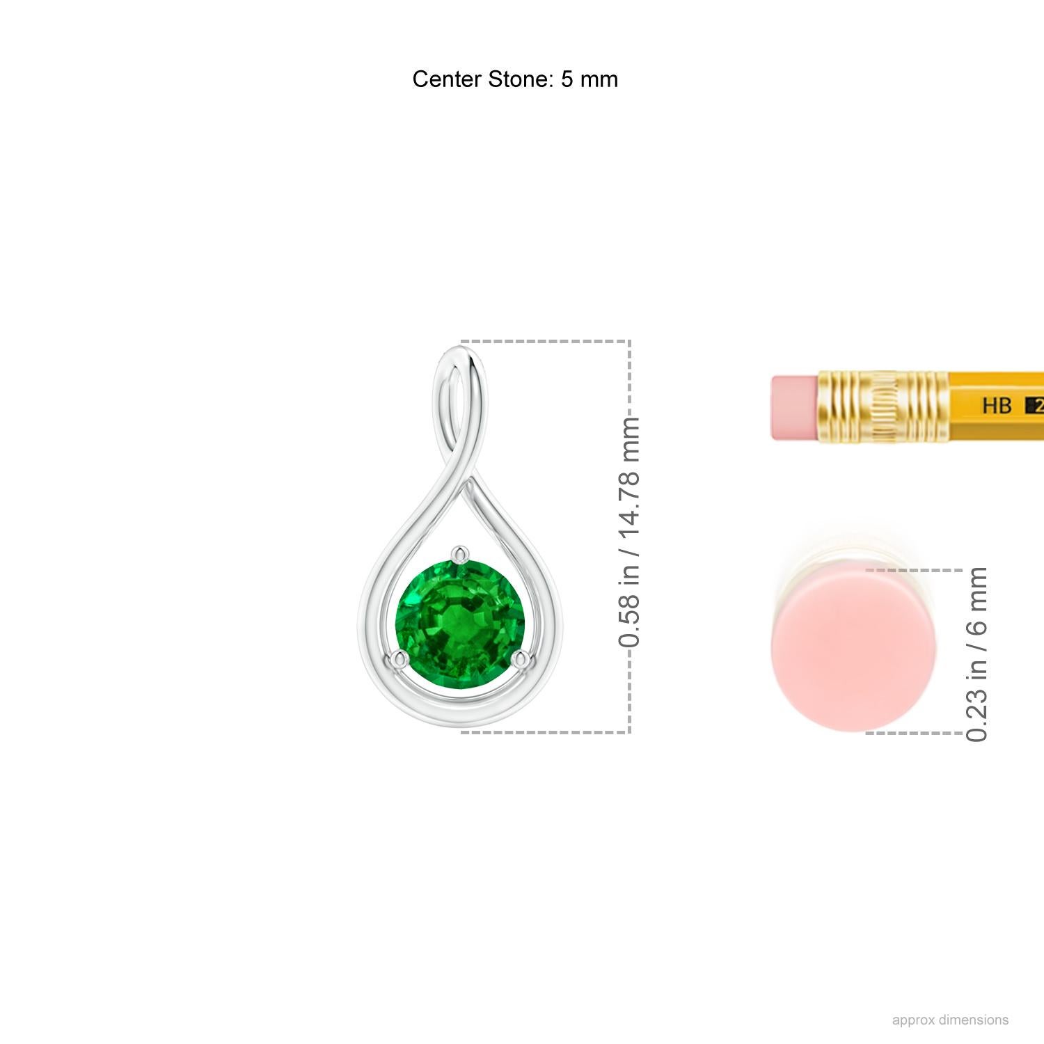 Modern Natural Solitaire Round Emerald Infinity Pendant in 14K White Gold 5mm For Sale