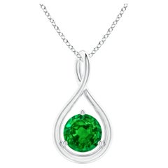 Natural Solitaire Round Emerald Infinity Pendant in 14K White Gold 5mm