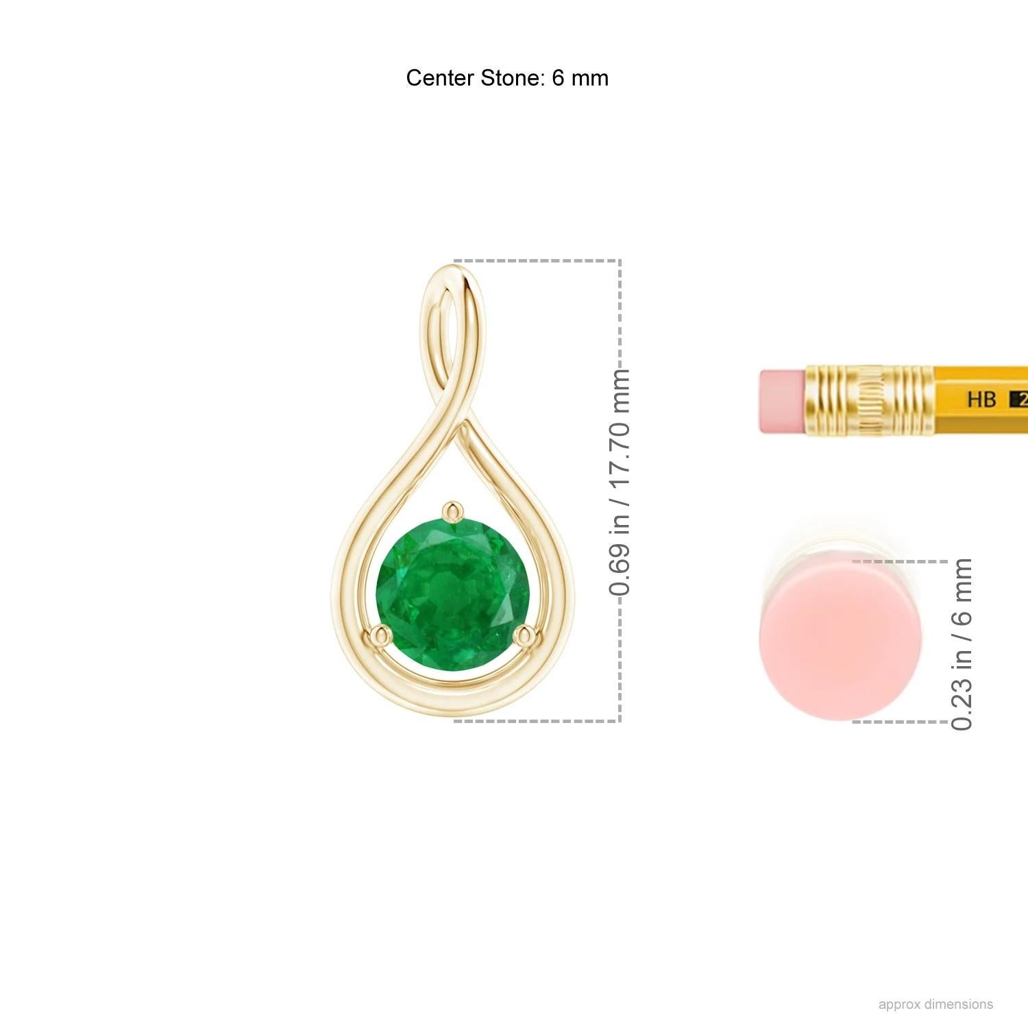 Modern Natural Solitaire Round Emerald Infinity Pendant in 14K Yellow Gold 6mm For Sale