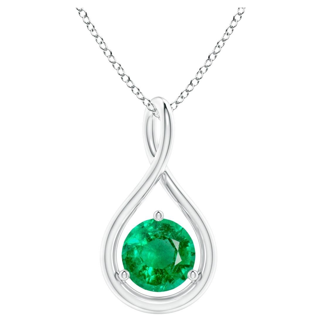 Natural Solitaire Round Emerald Infinity Twist Pendant in Platinum 5mm