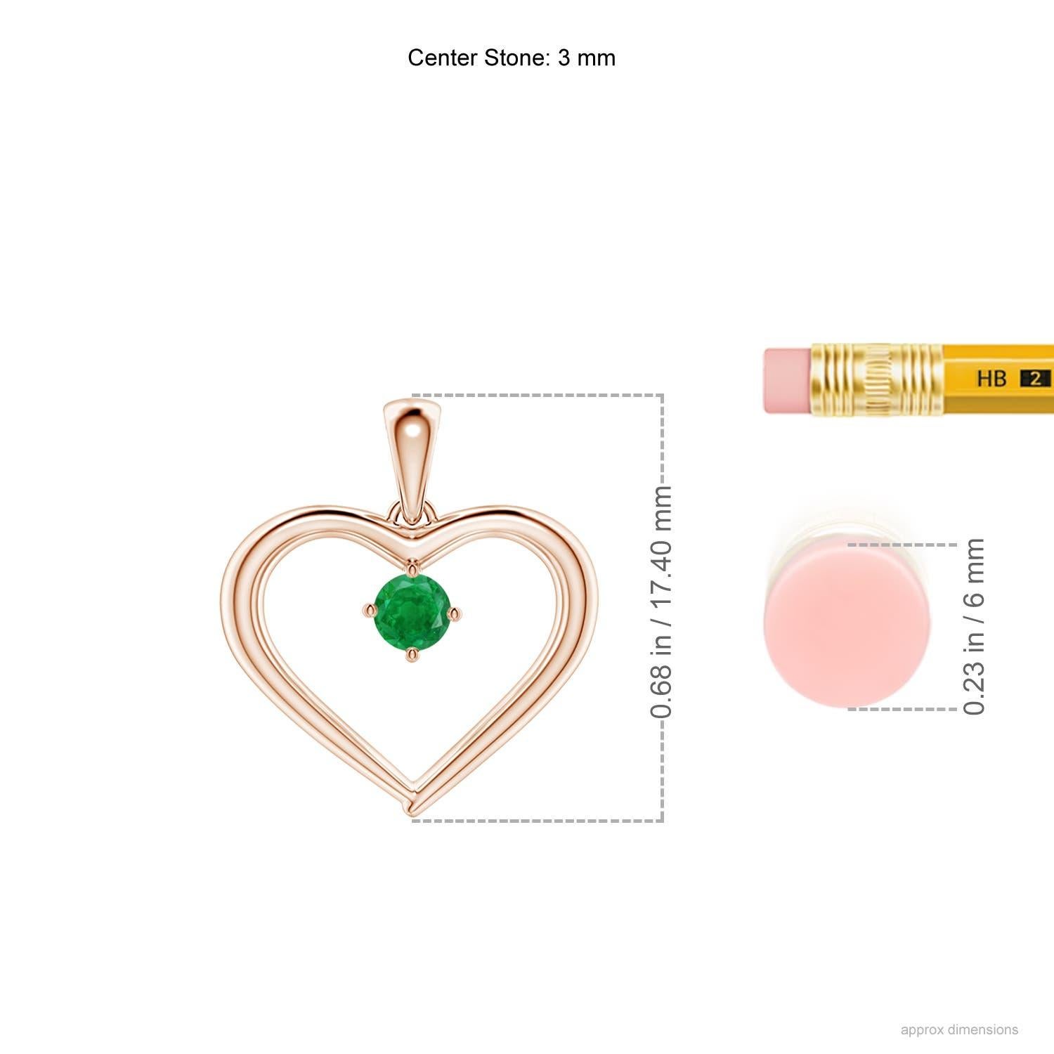Angara Natürlicher Solitär Runder Smaragd Offenes Herz Anhänger in 14K Rose Gold (Rundschliff) im Angebot