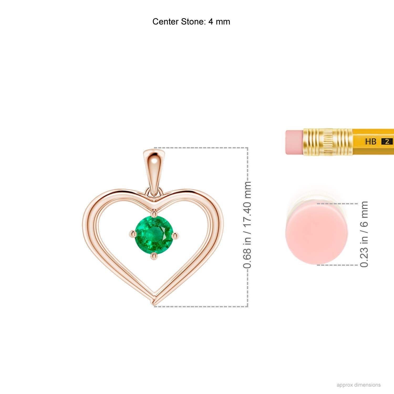 Angara Natürlicher Solitär Runder Smaragd Offenes Herz Anhänger in 14K Rose Gold (Rundschliff) im Angebot