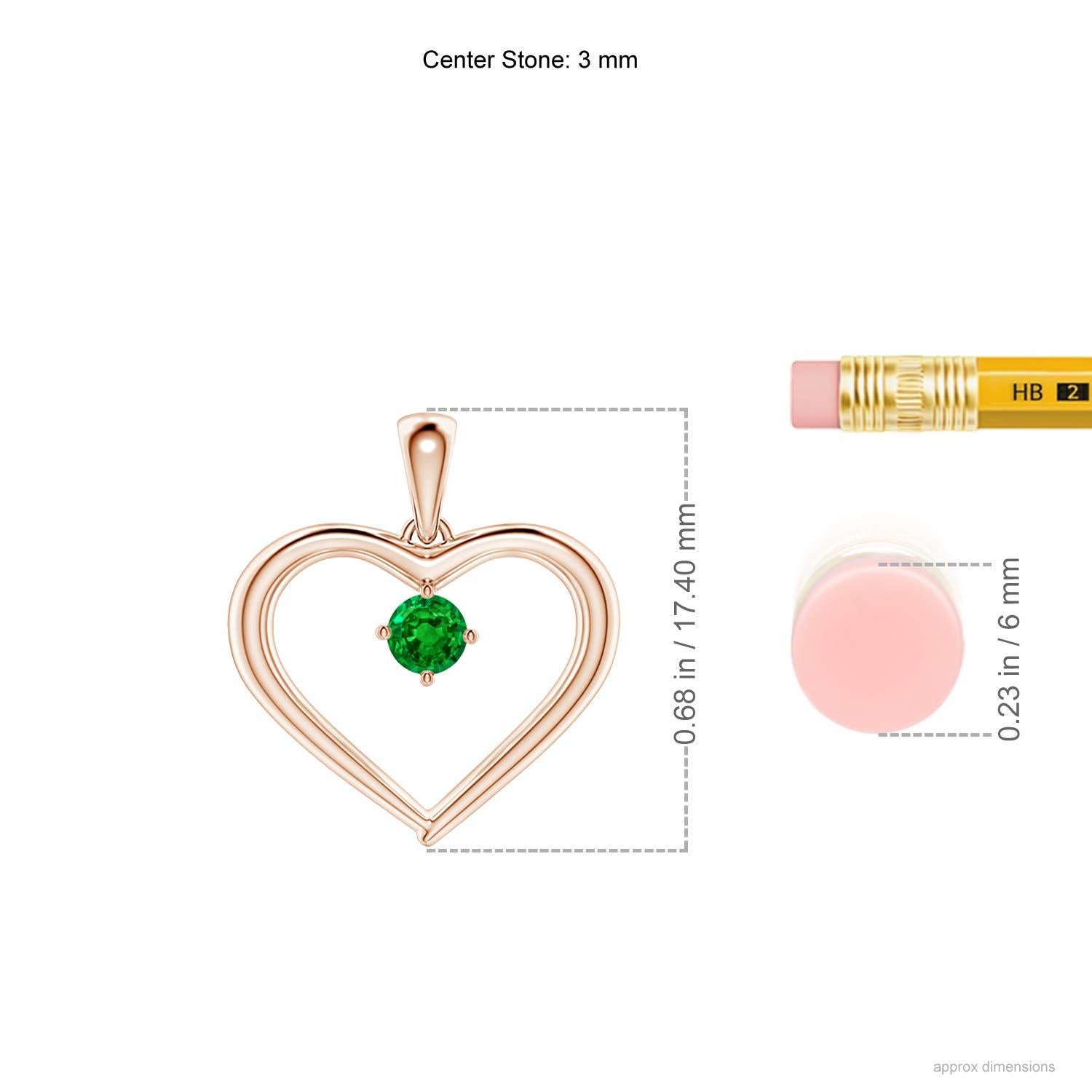 Angara Natürlicher Solitär Runder Smaragd Offenes Herz Anhänger in 14K Rose Gold (Rundschliff) im Angebot