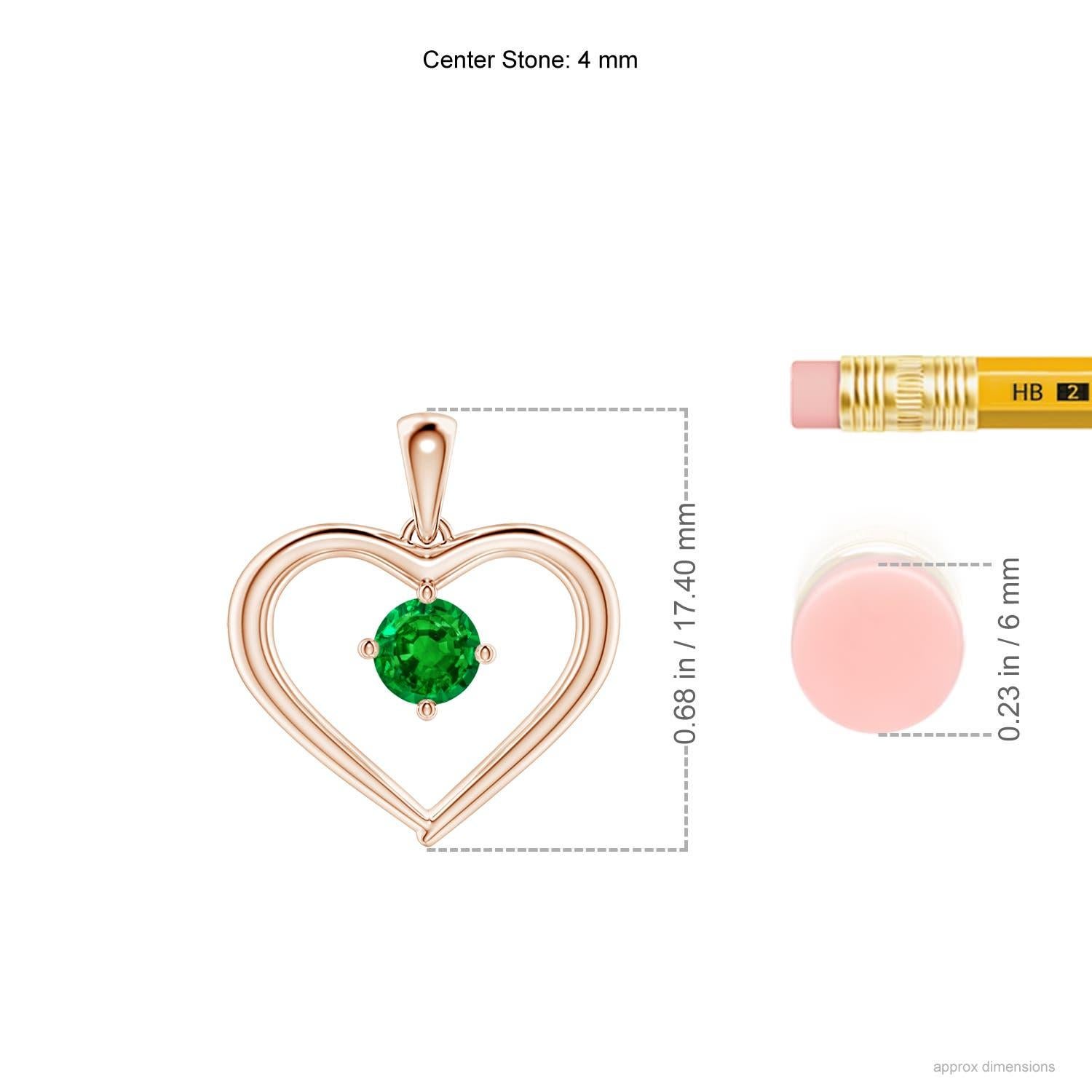 Angara Natürlicher Solitär Runder Smaragd Offenes Herz Anhänger in 14K Rose Gold (Rundschliff) im Angebot