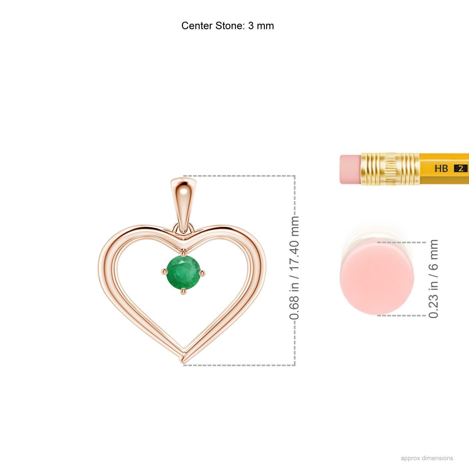 Angara Natürlicher Solitär Runder Smaragd Offenes Herz Anhänger in 14K Rose Gold (Rundschliff) im Angebot