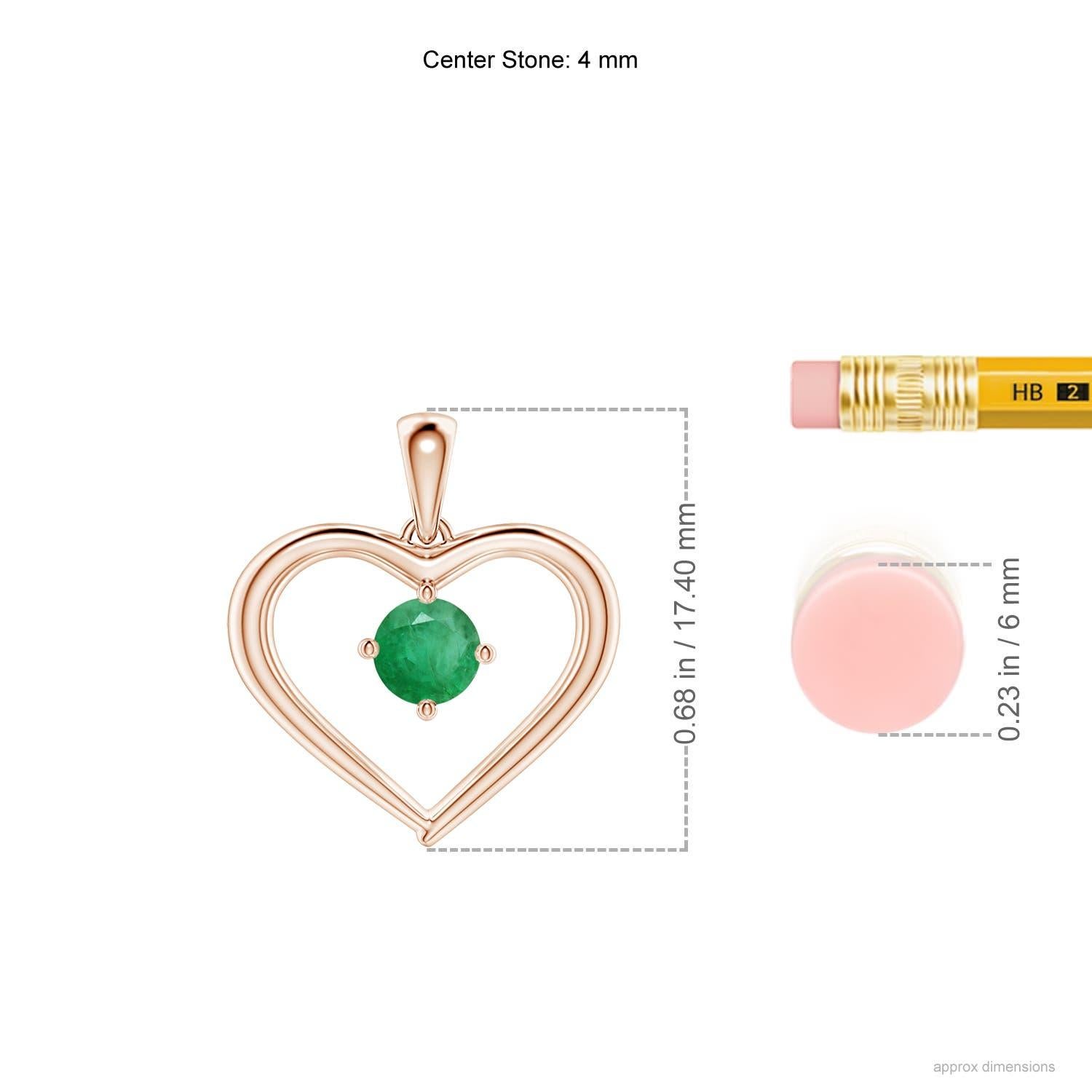 Angara Natürlicher Solitär Runder Smaragd Offenes Herz Anhänger in 14K Rose Gold (Rundschliff) im Angebot