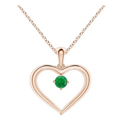 Angara Natürlicher Solitär Runder Smaragd Offenes Herz Anhänger in 14K Rose Gold