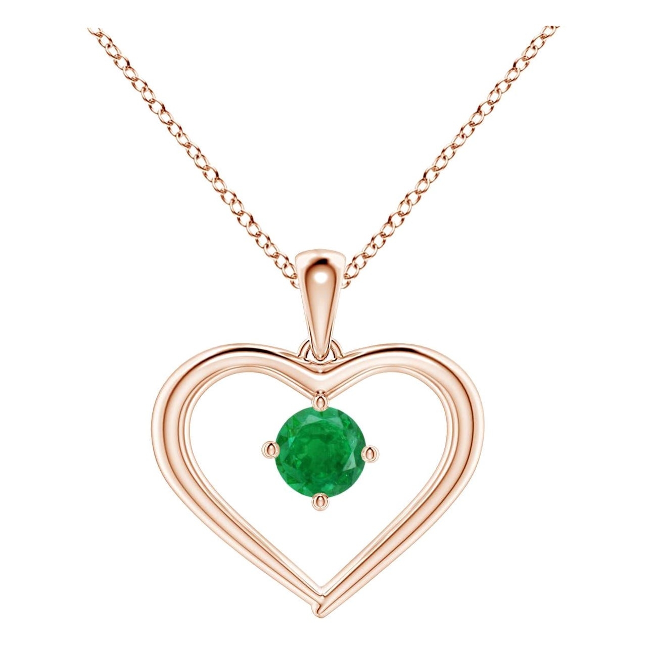 Angara Natürlicher Solitär Runder Smaragd Offenes Herz Anhänger in 14K Rose Gold