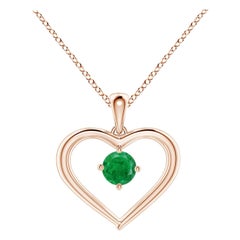 Angara Natürlicher Solitär Runder Smaragd Offenes Herz Anhänger in 14K Rose Gold