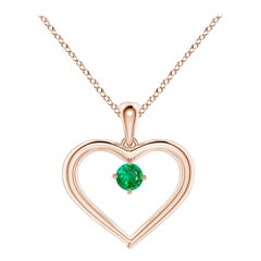 Angara Natürlicher Solitär Runder Smaragd Offenes Herz Anhänger in 14K Rose Gold
