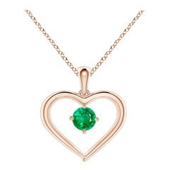 Angara Natürlicher Solitär Runder Smaragd Offenes Herz Anhänger in 14K Rose Gold