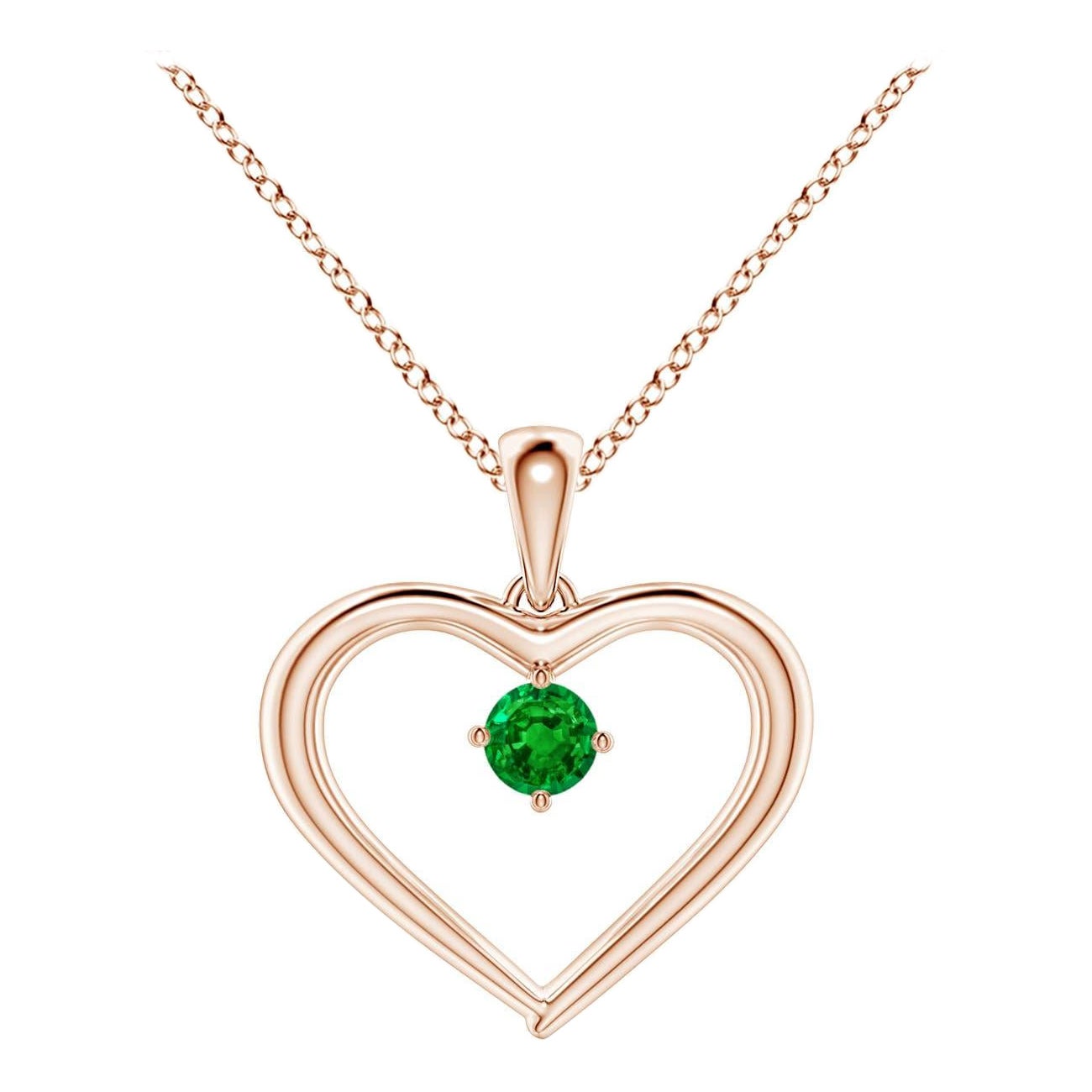 Angara Natürlicher Solitär Runder Smaragd Offenes Herz Anhänger in 14K Rose Gold