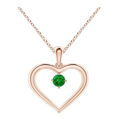 Angara Natürlicher Solitär Runder Smaragd Offenes Herz Anhänger in 14K Rose Gold