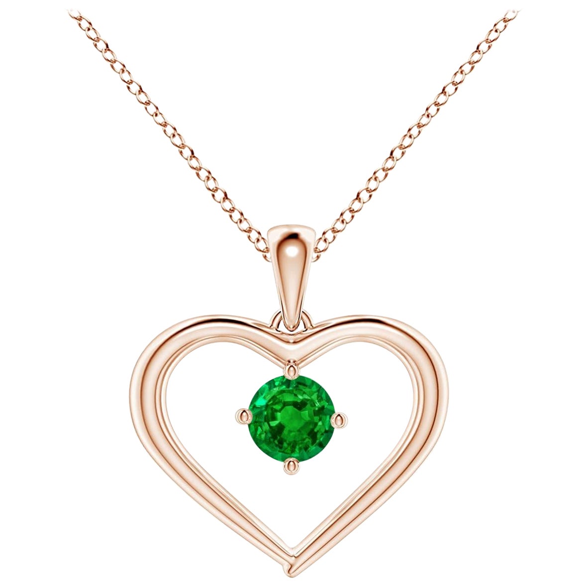 Angara Natürlicher Solitär Runder Smaragd Offenes Herz Anhänger in 14K Rose Gold