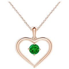 Angara Natürlicher Solitär Runder Smaragd Offenes Herz Anhänger in 14K Rose Gold