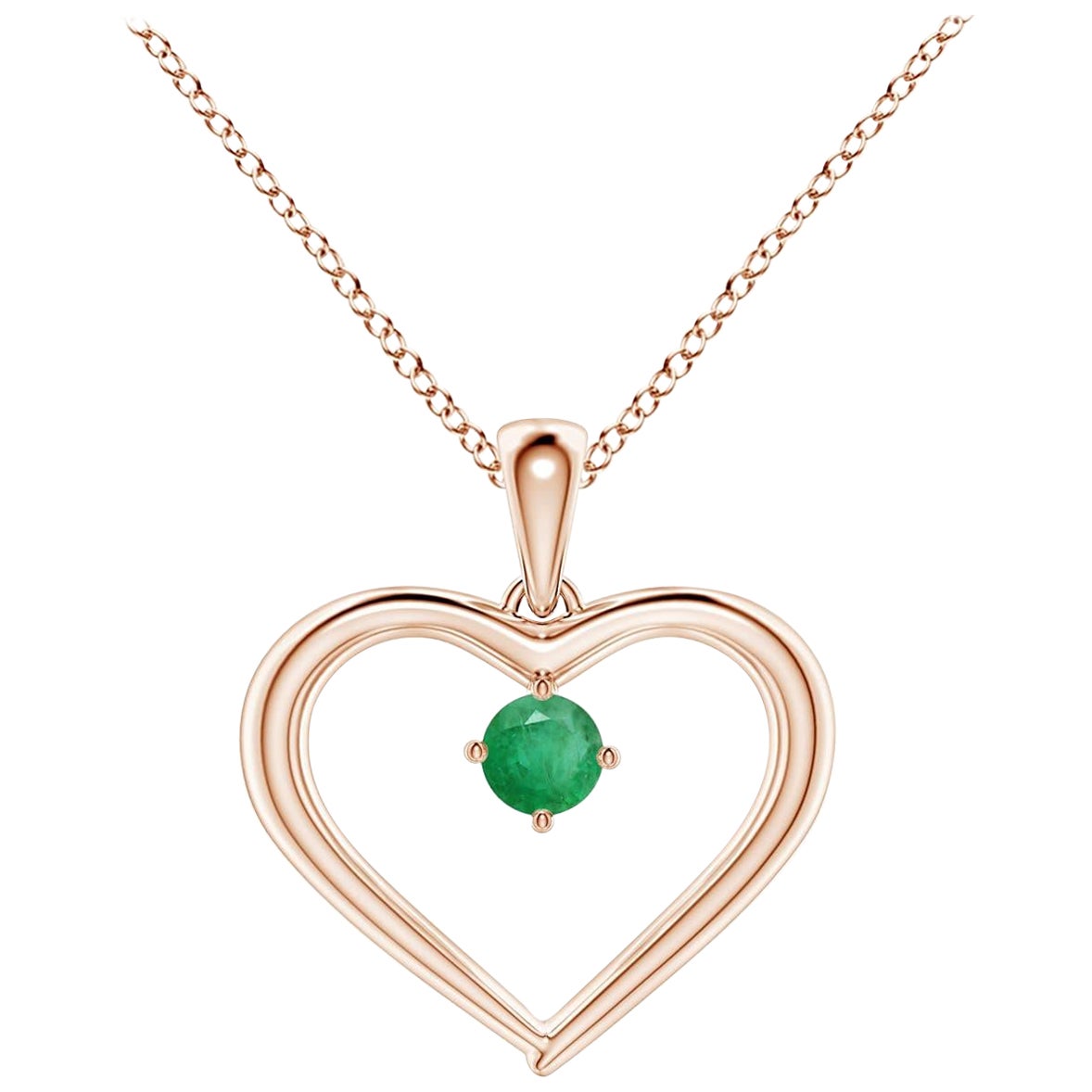 Angara Natürlicher Solitär Runder Smaragd Offenes Herz Anhänger in 14K Rose Gold im Angebot
