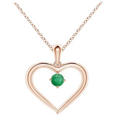 Angara Natürlicher Solitär Runder Smaragd Offenes Herz Anhänger in 14K Rose Gold