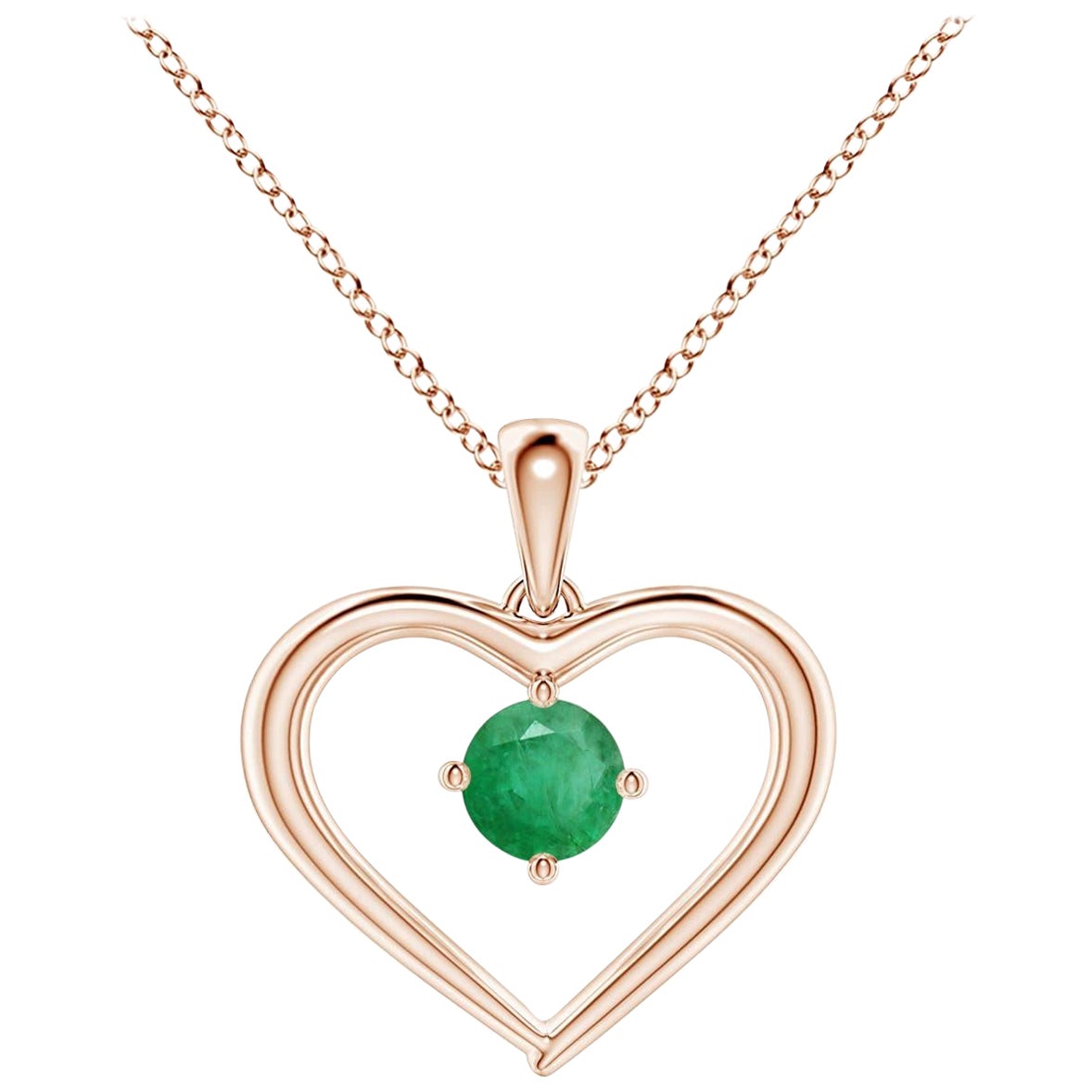 Angara Natürlicher Solitär Runder Smaragd Offenes Herz Anhänger in 14K Rose Gold