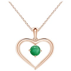 Angara Natürlicher Solitär Runder Smaragd Offenes Herz Anhänger in 14K Rose Gold