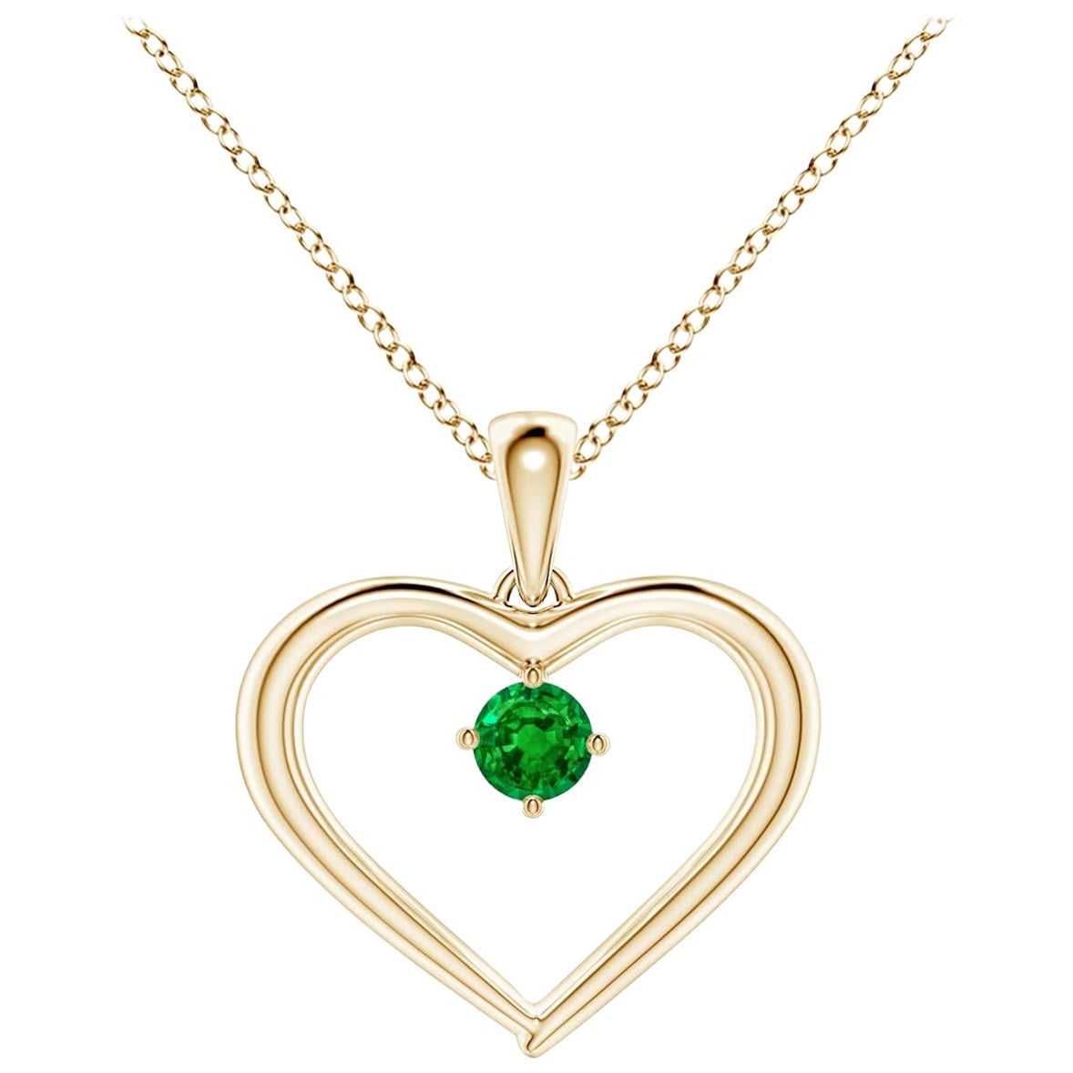 Angara Natürlicher Solitär Runder Smaragd Offenes Herz Anhänger in 14K Gelbgold im Angebot