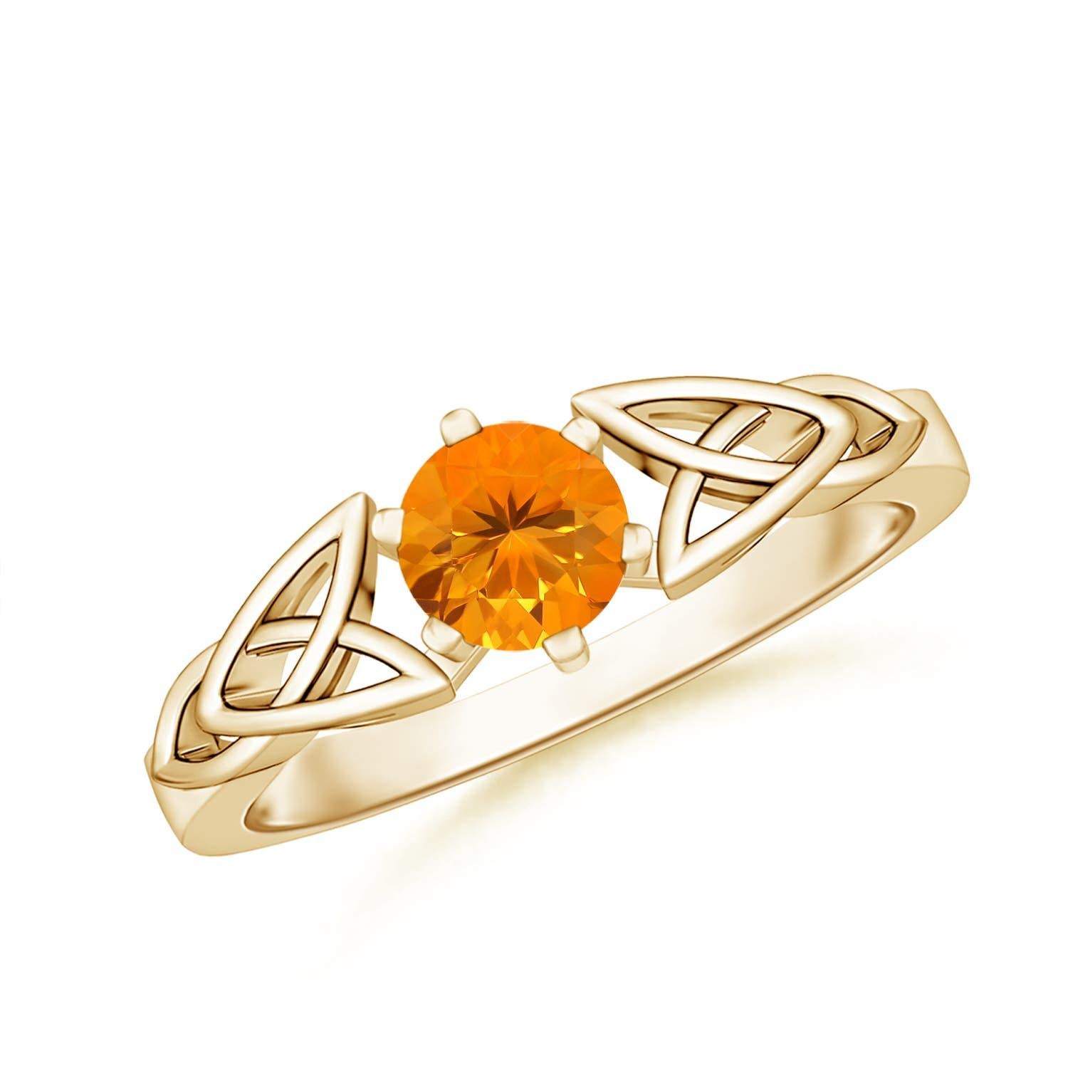 Angara natürlichen Solitär runden Feuer Opal keltischen Knoten Ring in 14K massivem Gold im Angebot 1