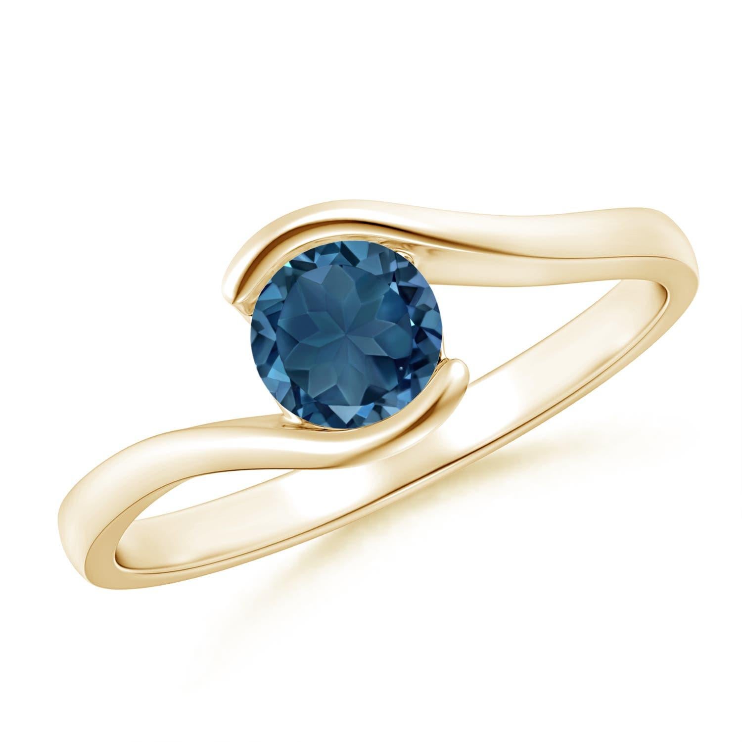 Angara Natürlicher Solitär Runder Londoner Blautopas Bypass Ring in 14K massivem Gold im Angebot 4